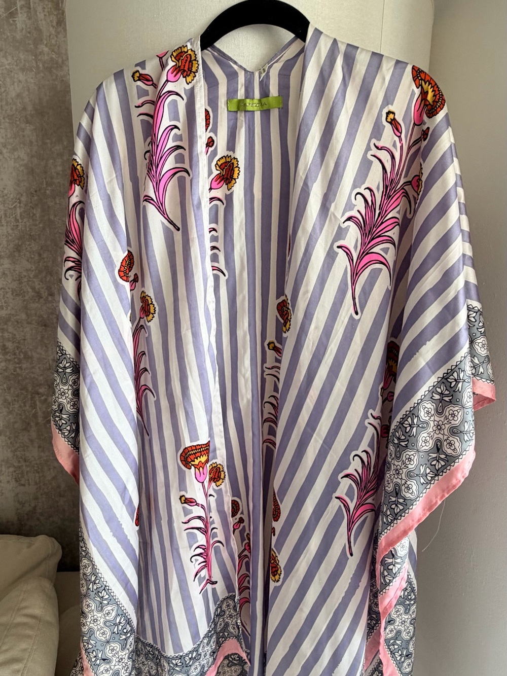 Striped Floral Kimono Tunic - Pink & Lavender